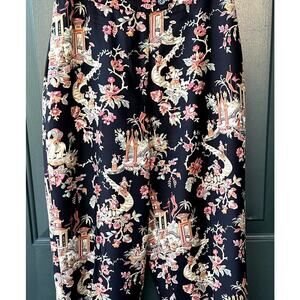 VINTAGE Talbots Silk Pants w/ Asian Pagodas and Elephants Tapered Leg Lined